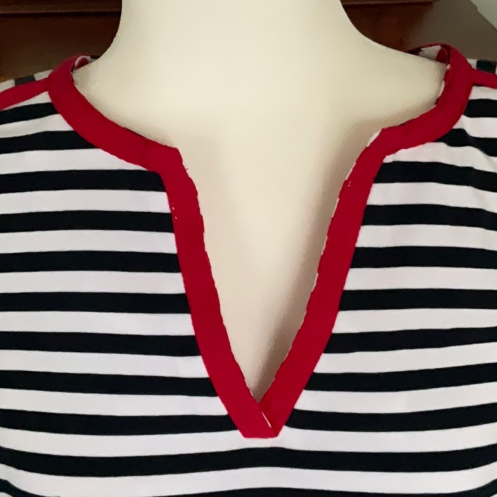 Gretchen Scott Blue, White and Red Classic Coastal Striped Tunic Size L Nautical - Picture 4 of 10